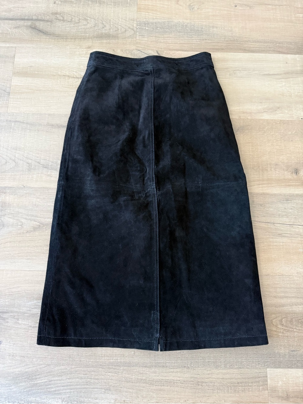 Black Leather Suede Button Front Midi Skirt - Small - Picture 3 of 6